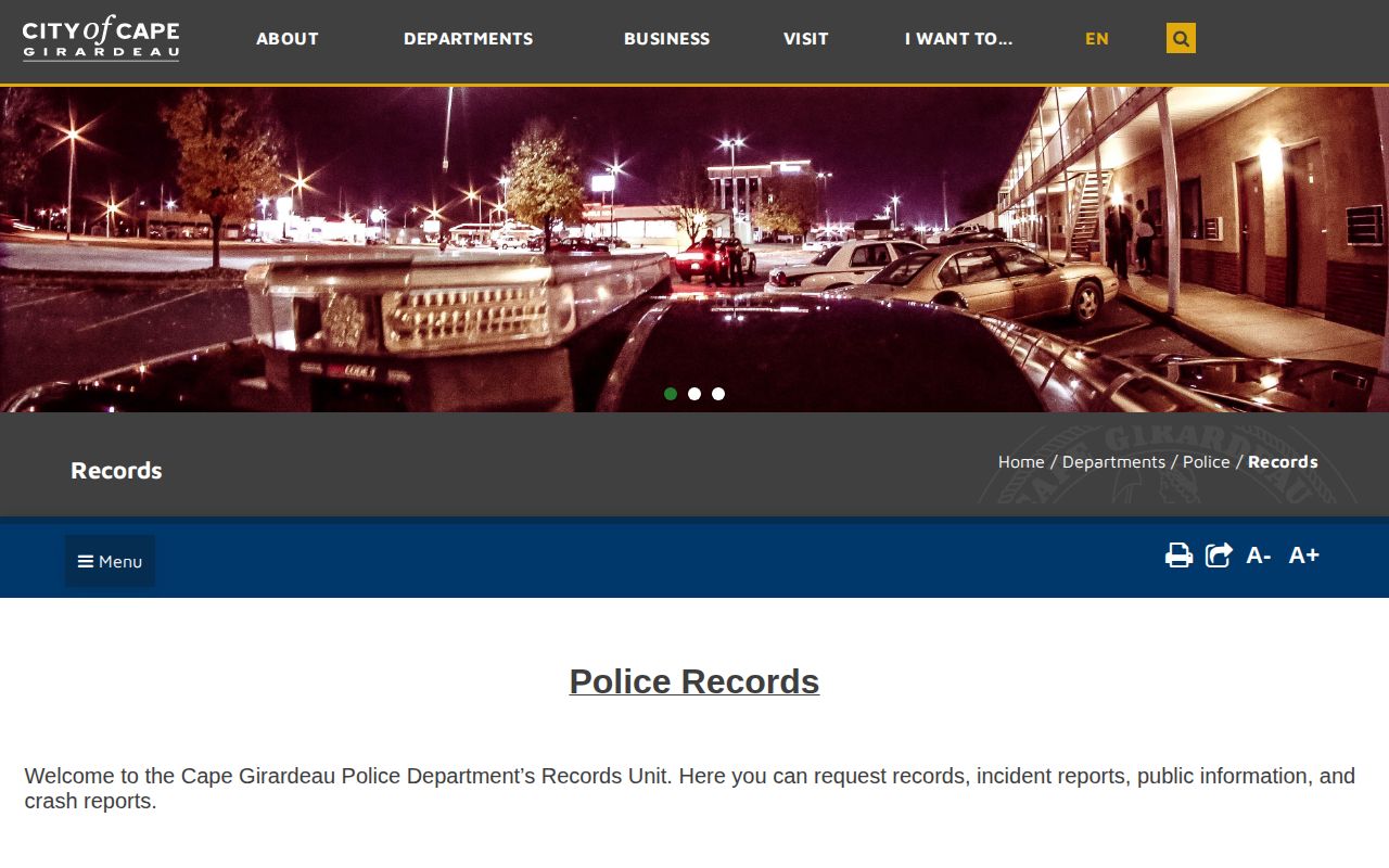 Cape Girardeau Police records request page
