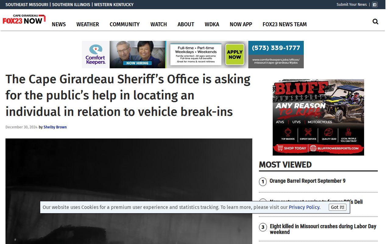 KBSI regional news report about a Gordonville-area Sheriff investigation